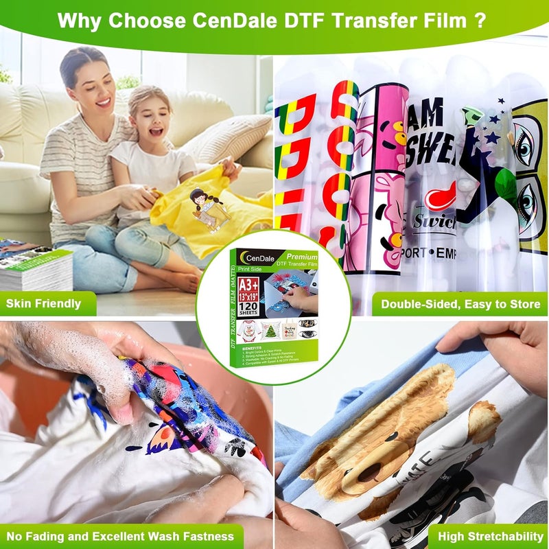 CenDale DTF Transfer Film A3-120 Sheets Double-Sided Matte DTF Film for Sublimation Hack, Direct to Film Printing for Light/Dark T-Shirts Textile, PreTreat PET Heat Transfer Paper, Cold & Hot Peel - Image 3